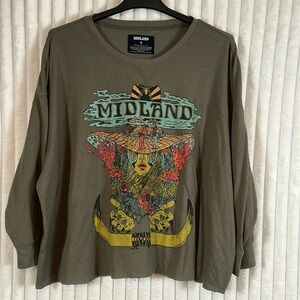 Midland country western band long sleeve waffle knit raw hem T-shirt, size 4X
